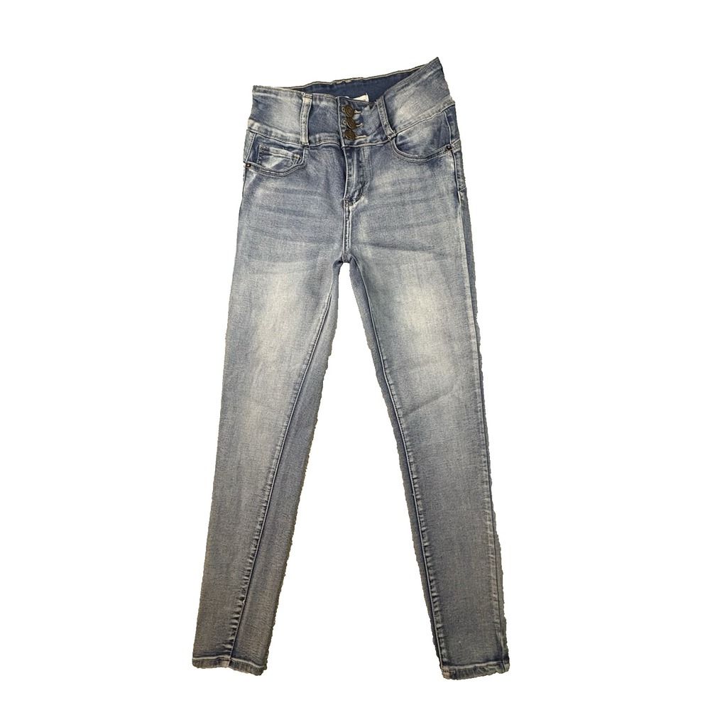 Thread & Others Women's 3/26 (25x26.5) Blue Triple Button Stretch Skinny Jeans